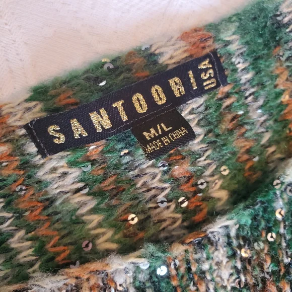 EUC Santoori Green & Tan Sequin Oversized Sweater - Picture 8 of 10